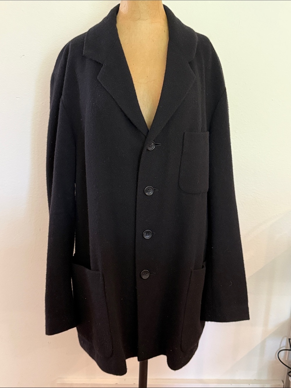 Issey Miyake 6 oversized unisex Black Wool-Blend Button Jacket 23”P2P x 32”L VGC